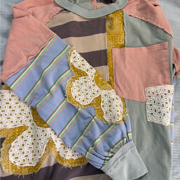 Oli & Hali Patchwork Daisy Pullover Top JT0168 - Boho Mixed Media Pastel S - Picture 6 of 6